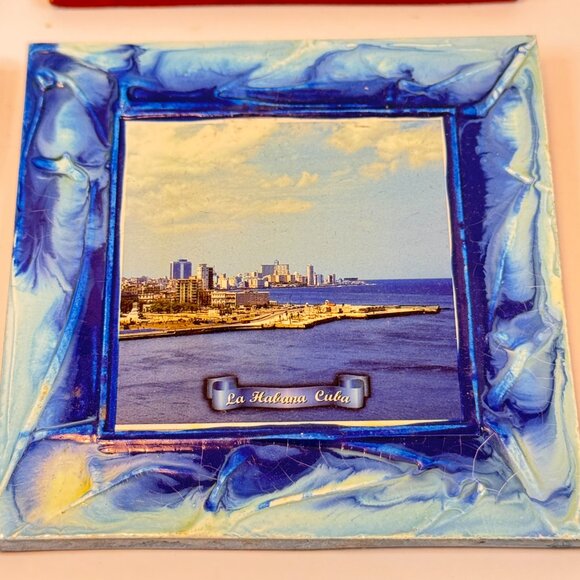 4 Decorative Ceramic Tiles Hand Painted Cuba Havana Scenes Collectible - Picture 5 of 7